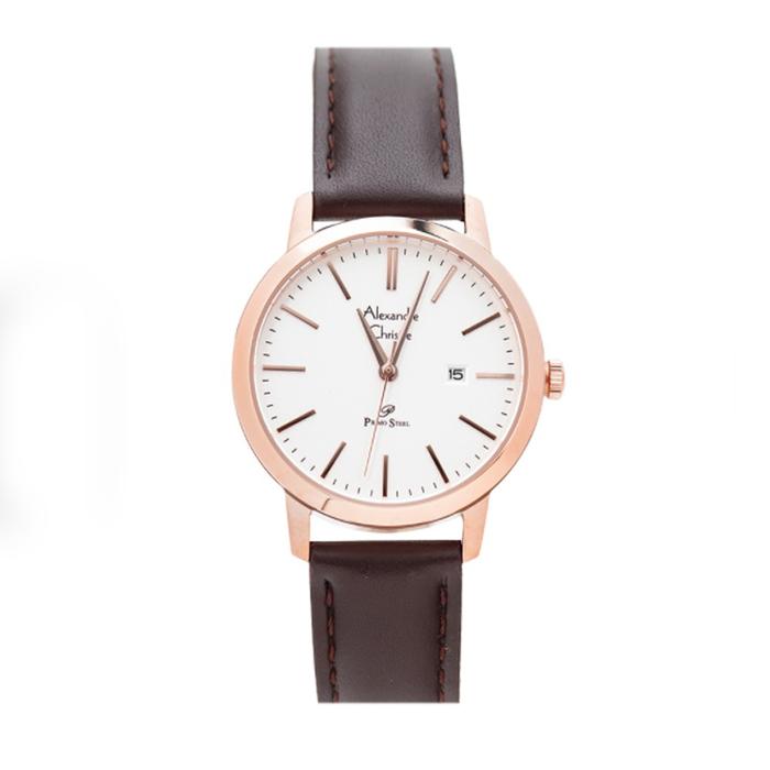 ALEXANDRE CHRISTIE AC 1007 ROSEGOLD WHITE LEATHER LADY LDLRGSL Jam Tangan Wanita