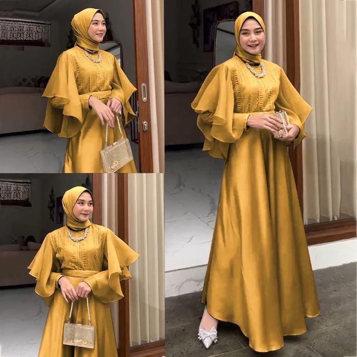 FS ALMIRA Dress maxi gamis muslim polos bahan satin velvet Baju wanita hijab pesta kondangan lebaran