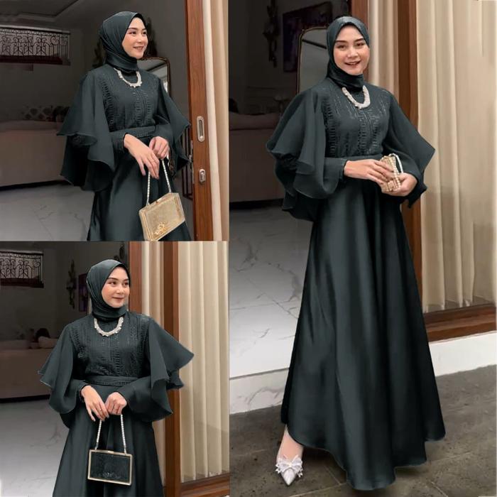 BL ALMIRA Dress maxi gamis muslim polos bahan satin velvet Baju wanita hijab pesta kondangan lebaran