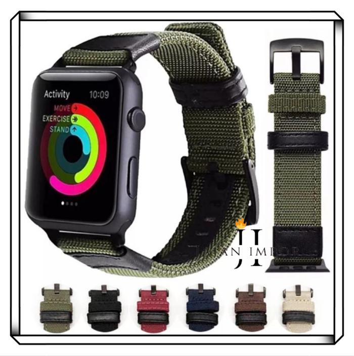 Tali Strap Kanvas Nylon Kulit lWatch / i watch / i-watch 3 4 5 6 7 SE 41mm 42mm 45mm 49mm Iwo 38mm 4