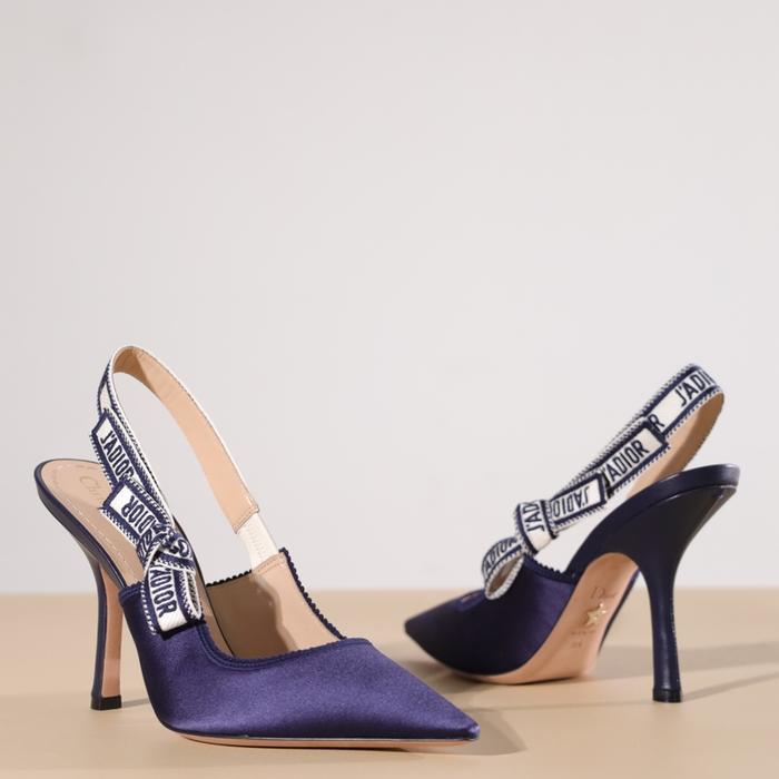 CHRISTIAN DIOR J'Adior Slingback Pumps 100mm in Ocean Blue Embroidered Satin and Cotton