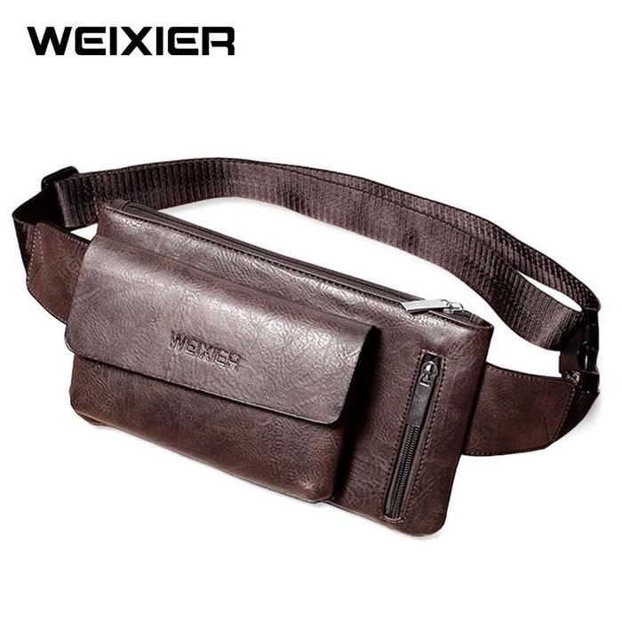ORIGINAL WEIXIER 9526 Tas Selempang Pria Kulit Waist Bag Anti Air