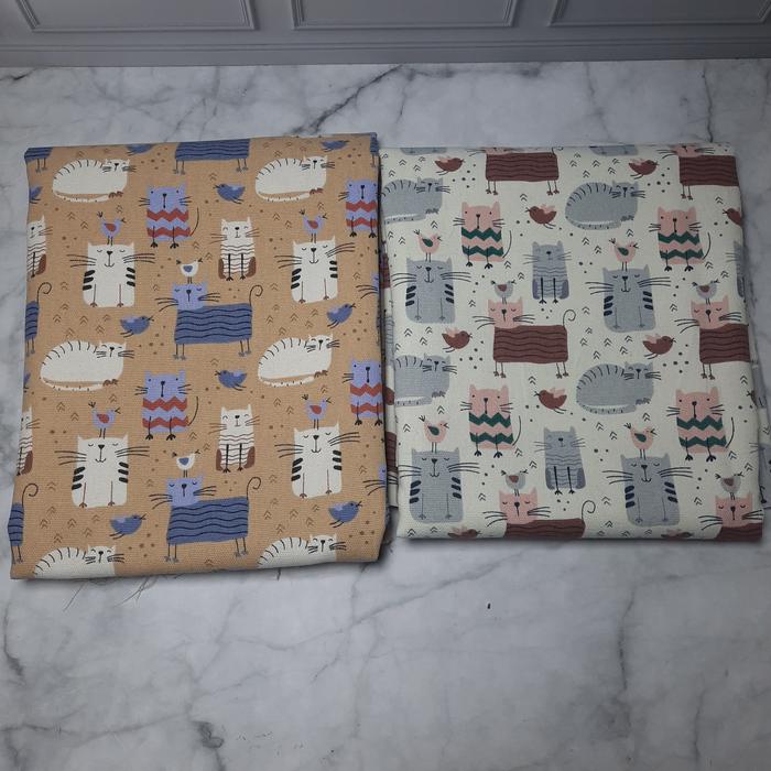 Kanvas motif Cat Home Khaky n BW 50 cm x 150 cm Souvenir Benang Kain Taplak 100% Katun Tebal Benang 