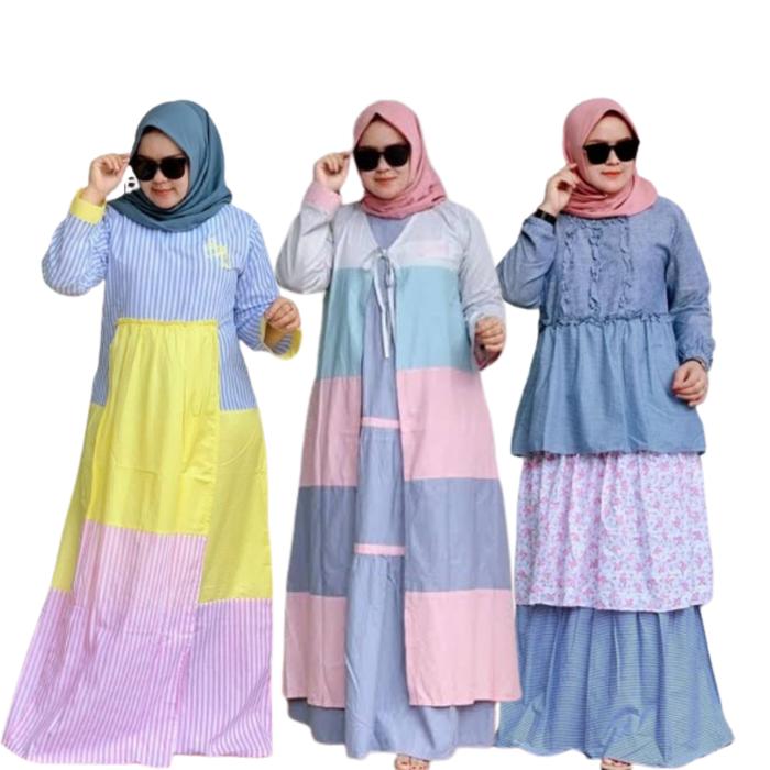 Gamis Tunik Wanita Esemel Bahan Katun Size S M L XL Bisa COD