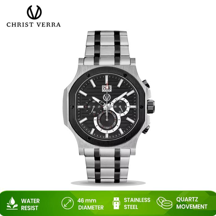 Jam Tangan Pria Christ Verra CV 12202G-10 BLK Silver Black Original Resmi