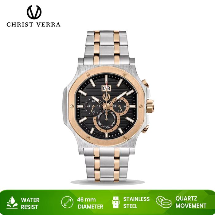 Jam Tangan Pria Christ Verra CV 12202G-14 BLK Silver Rosegold Original Resmi