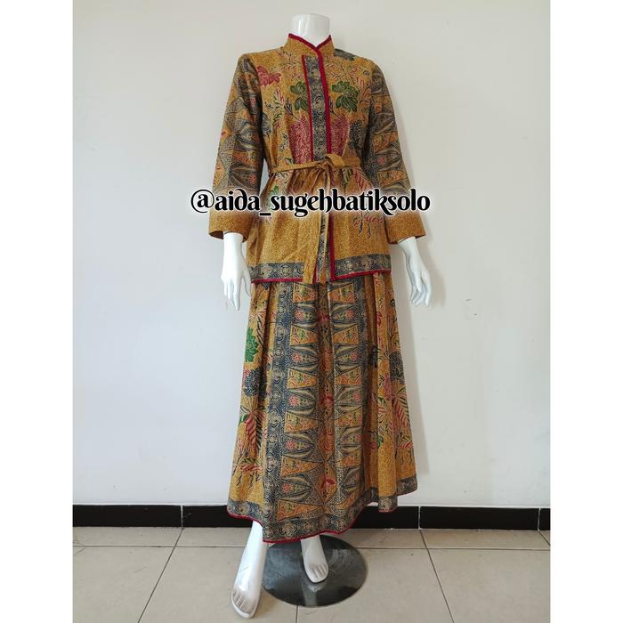 Setelan Batik Wanita Modern Oneset Blouse Batik Kerja Encim Kunyit Skirt Pants Rok Payung Batik Atas