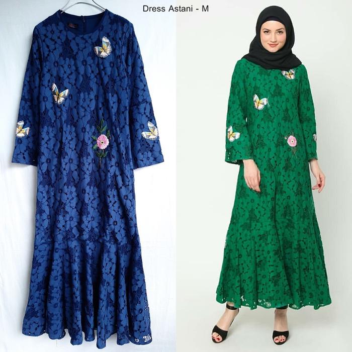 Gamis Dress Maxi Muslim Pesta Motif Bunga Ceruty Brokat Kombinasi Astani by Kamilaa Itang Yunasz