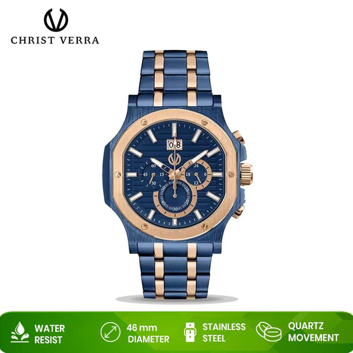 Jam Tangan Pria Christ Verra CV 12202G-1J BLU Blue Rosegold Original Resmi
