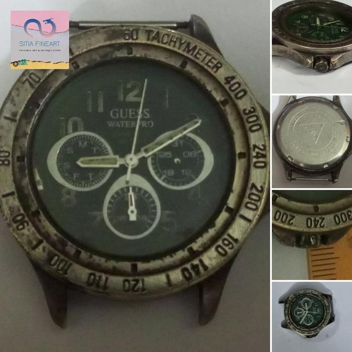 Artefacts Jam Tangan Chronograph lawas Guess Waterpro diaL hijau aRmy baHaN custom