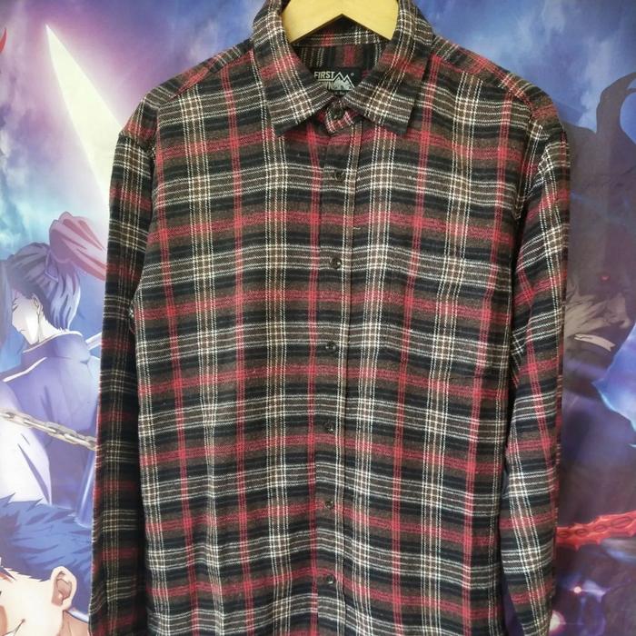 First Down USA Red Plaid Flanel Shirt Flannel Kemeja