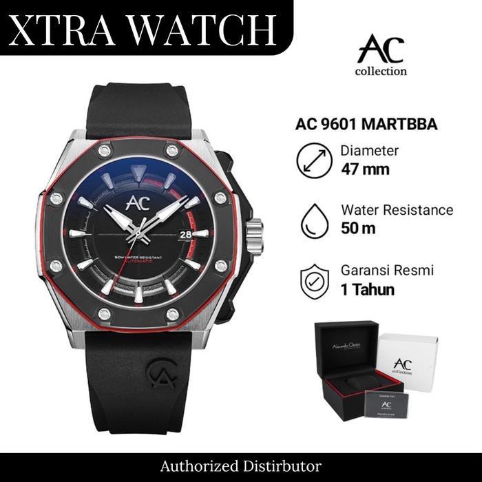 Jam Tangan Pria AC Alexandre Christie 9601 Automatic Karet Original - Black Silver