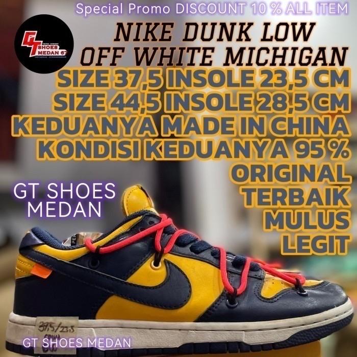Nike Dunk Low Off White Michigan size 37,5 insole 23,5 & 44,5 insole 28,5 cm keduanya made in China
