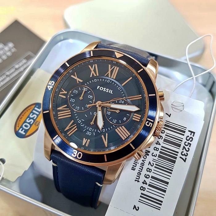 Jam Tangan Pria FL Gr*nt FS5237 Chronograph Rosegold Navy Leather