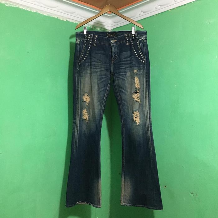 Vanquish Super Flare Punk Studded Distressed Denim