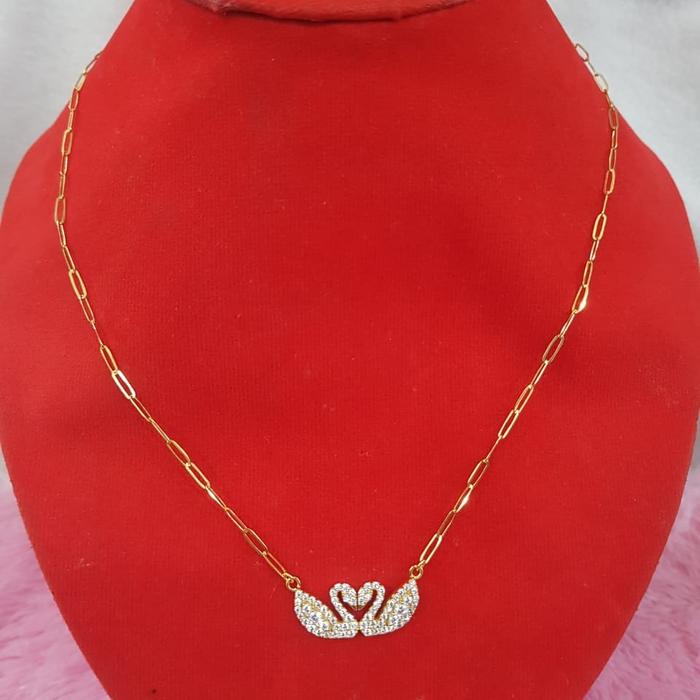 KL145DLM Kalung model paper klip variasi liontin angsa double permata full emas kuning asli 3.550gr 