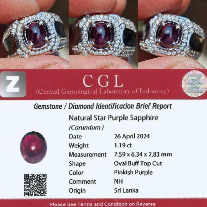 Natural HQ Batu Good Luster Pinkish Purple Star Safir Sapphire Ceylon Sri Lanka No Treatment No Heat