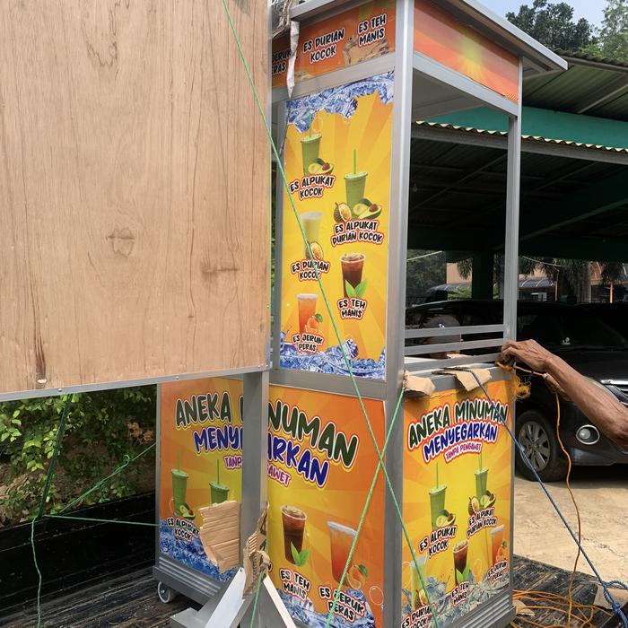 gerobak alumunium minuman + stiker dan pasang