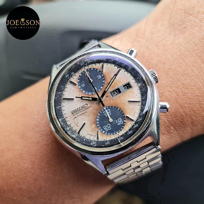 70s Vintage Seiko Panda 6138-8020 automatic Chronograph exotic Brown Tropical Dial day-date