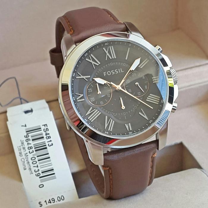 Jam Tangan Pria FOSSIL Grant FS4813 SILVER Brown Leather ORI BM