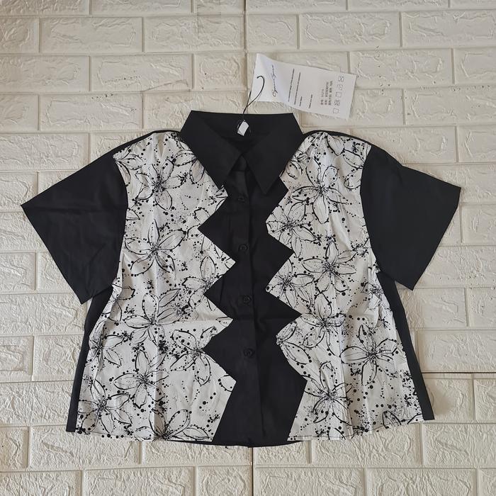 Kemeja wanita import Bangkok Goofy brand bahan katun super premium-Motif kombinasi