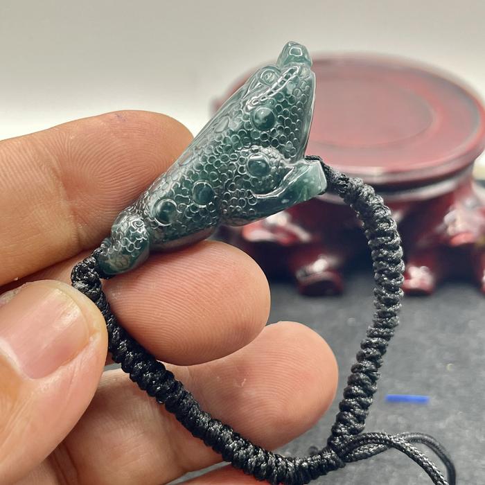 Giok jadeite feicui tipeA gelang tali ukiran kodok kaki3 gelang Sanji Jinchan ( - Sanjiao Jinchan) m