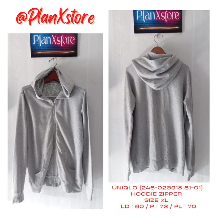 UNIQLO (246-023918 61-01) HOODIE ZIPPER SIZE XL WARNA ABU MISTY PRELOVED TERJANGKAU