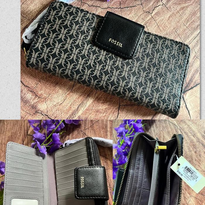 Dompet Fossil Madison zip Multi Black Brown