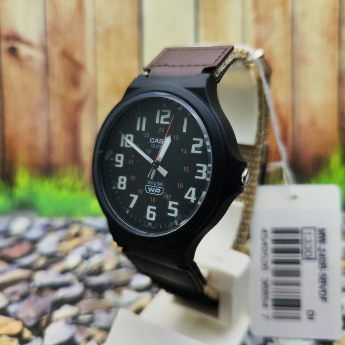 Casio Analog Jam Tangan Pria Strap Kanvas MW-240B Original Bergaransi