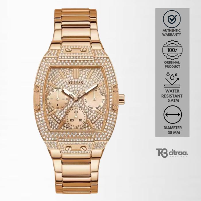 Jam Tangan Wanita Guess Raven Chronograph Rose Gold Stainless Steel Strap Mewah Original GW0104L3