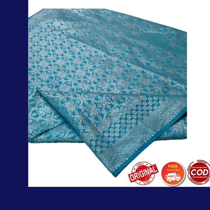 NEW Kain Songket Palembang Meteran Warna Biru Silver