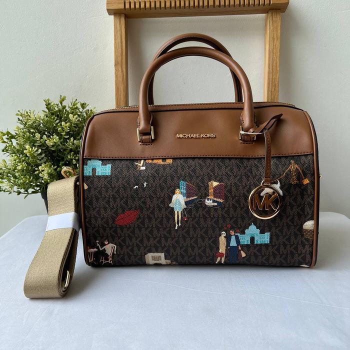 tas wanita mk girls medium duffle brown multi mm