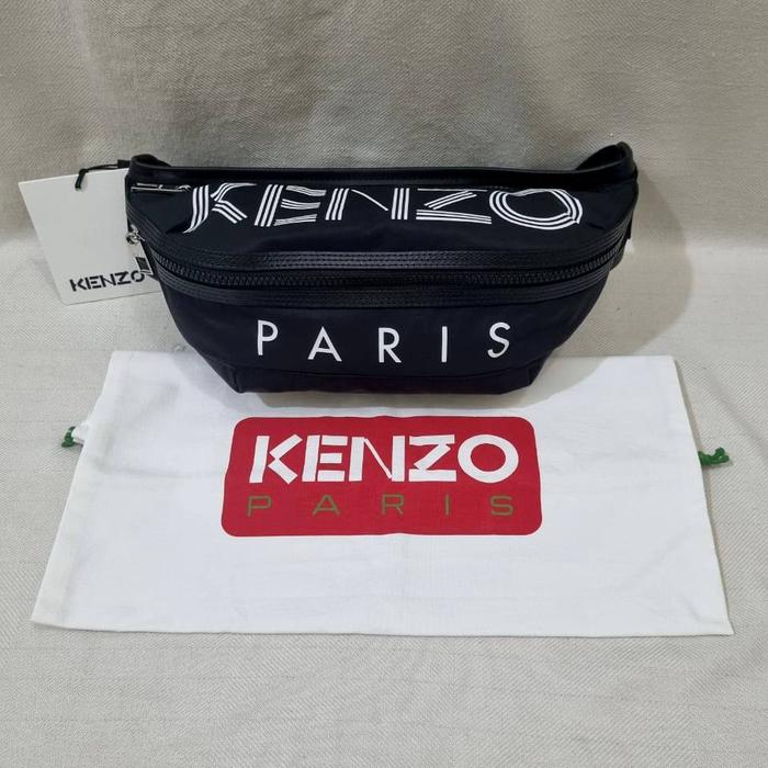 KENZO PARIS LOGO BUMBAG IN BLACK NYLON