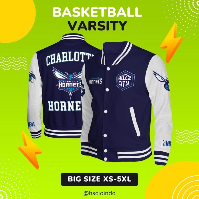 Jaket Varsity NBA HSCLO Charlotte Hornets Basketball Sport Big Size Jumbo XS-5XL XS S M L XL 2XL 3XL