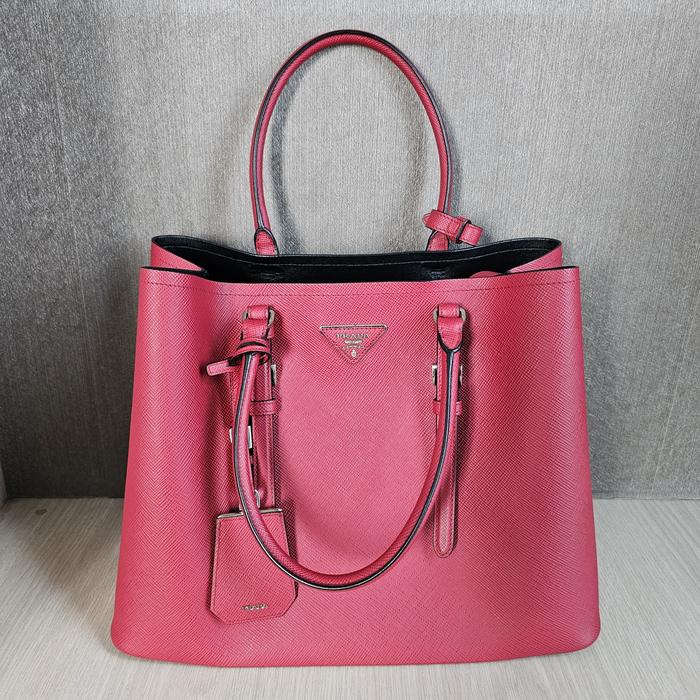 Prada Saffiano Cuir Double Bag Red Large Tote Bag
