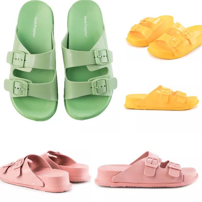 PSPGN.CO || ORIGINAL BRAND HUSH PUPPIES PEYTON DOUBLE BUCKLE SANDAL WANITA SLIDE IN GREEN