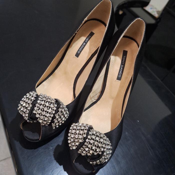 Tony Bianco Gazelle black satin heels size 7