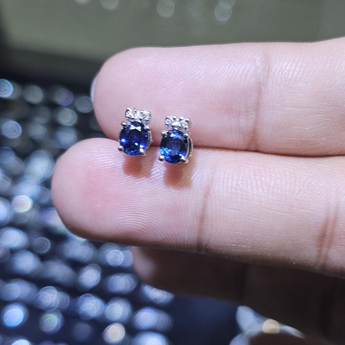 anting giwang mata biru ulir emas putih 750