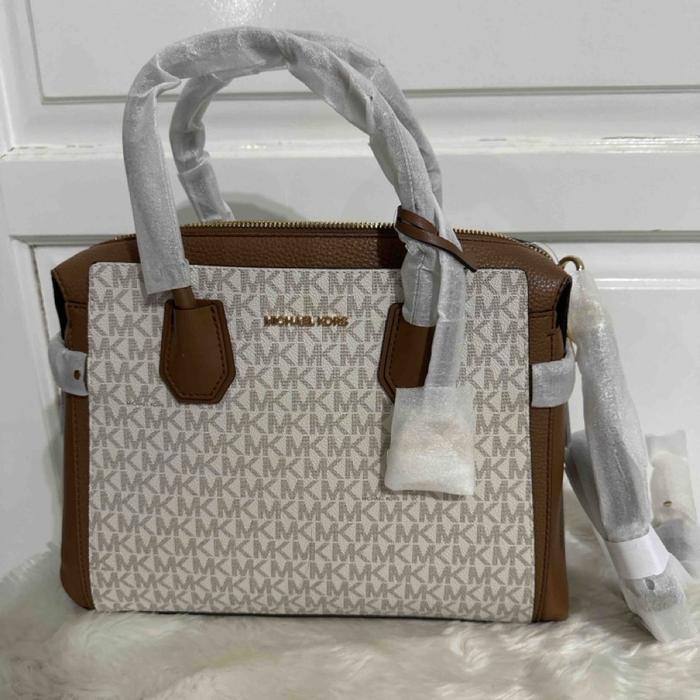 tas wanita mk mercer medium tz belted satchel vanilla in