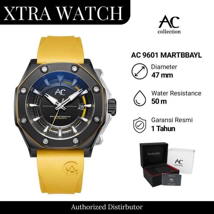 Jam Tangan Pria AC Alexandre Christie 9601 Automatic Karet Original - Yellow List Orange