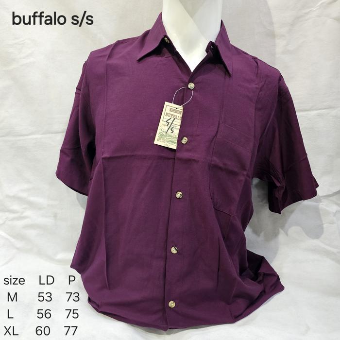 kemeja lengan pendek pria polos kantong halus adem ungu navy kuning merah buffalo