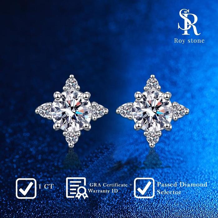 RoyStone - Anting Moissanite Springkle Sertifikat GRA Original