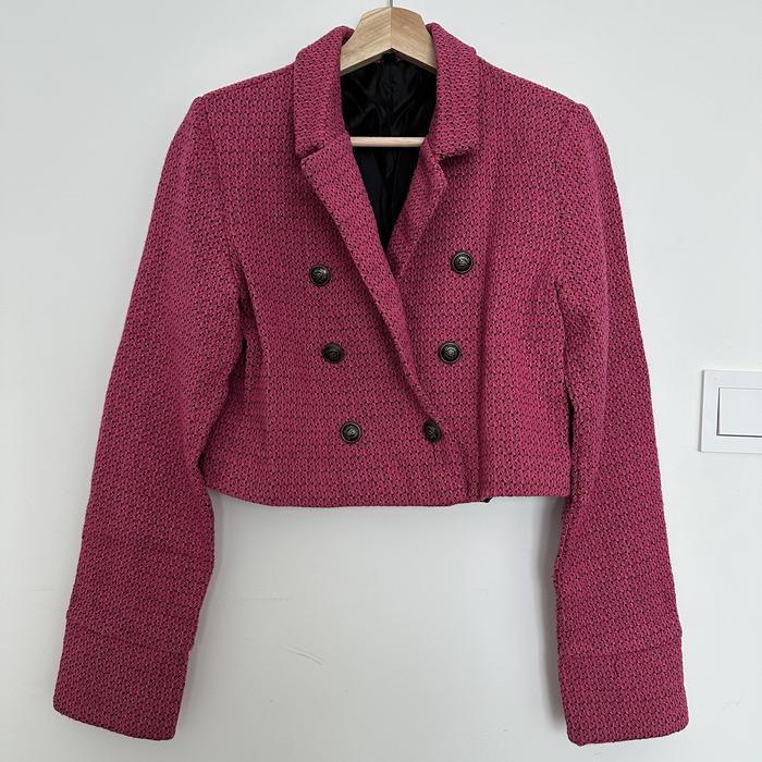 Preloved Crop Blazer Tweed Wanita Magenta