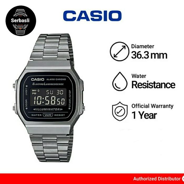 Jam Tangan Pria Casio Vintage A168WGG-1B Stainless Steel Band Original Bergaransi