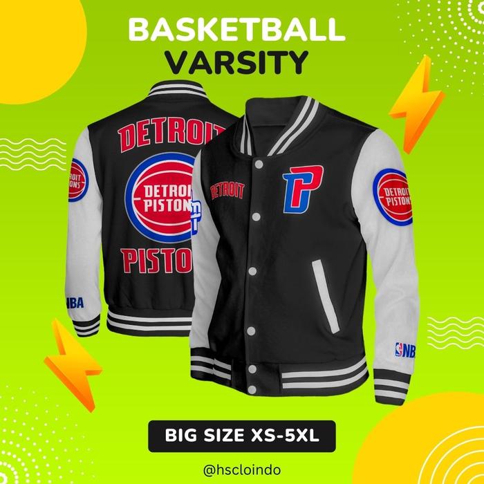 Jaket Varsity NBA HSCLO Detroit Pistons Basketball Sport Big Size Jumbo XS-5XL XS S M L XL 2XL 3XL 4