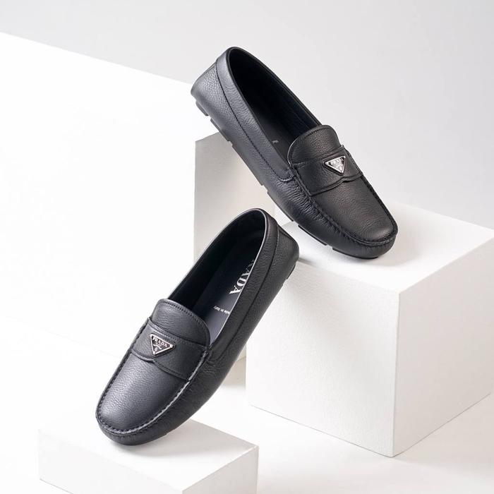 Prada triangle logo loafers black