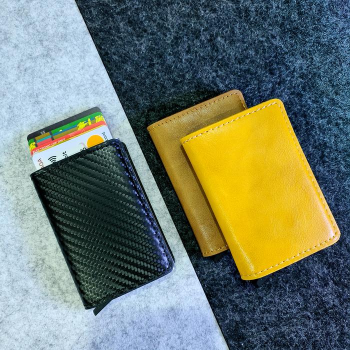Dompet Flip Wallet Aluminum Carbon RFID - Kartu - Card Holder - XPS12