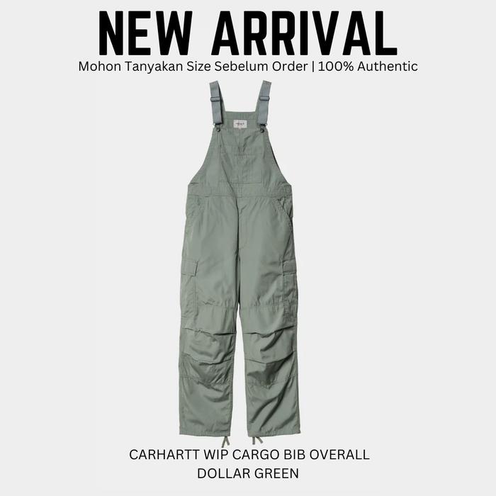 CARHARTT WIP CARGO BIB OVERALL DOLLAR GREEN JUMPSUIT UNISEX PRIA & WANITA ORIGINAL 100 %