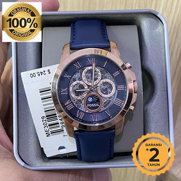 ME3029 Grant Skeleton Dial Navy Blue Leather original