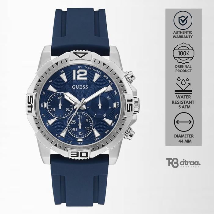 Jam Tangan Pria Guess Commander Chronograph Blue Rubber Sporty Casual Original GW0211G1